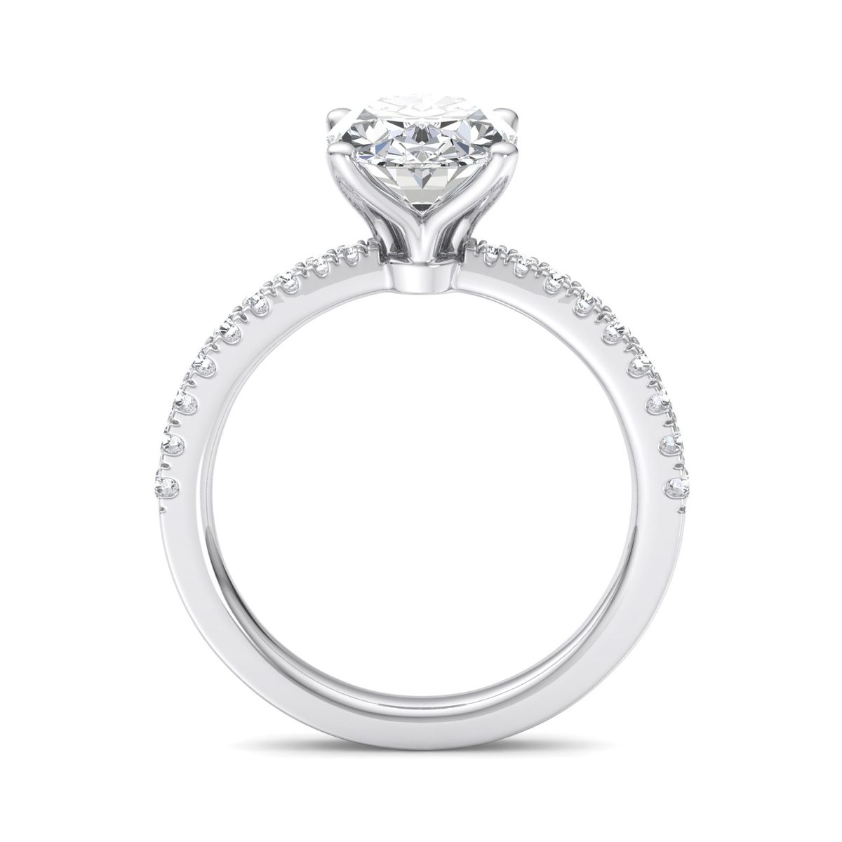 Dellaris Pinched Pave Engagement Ring in white gold with an oval center stone, front view