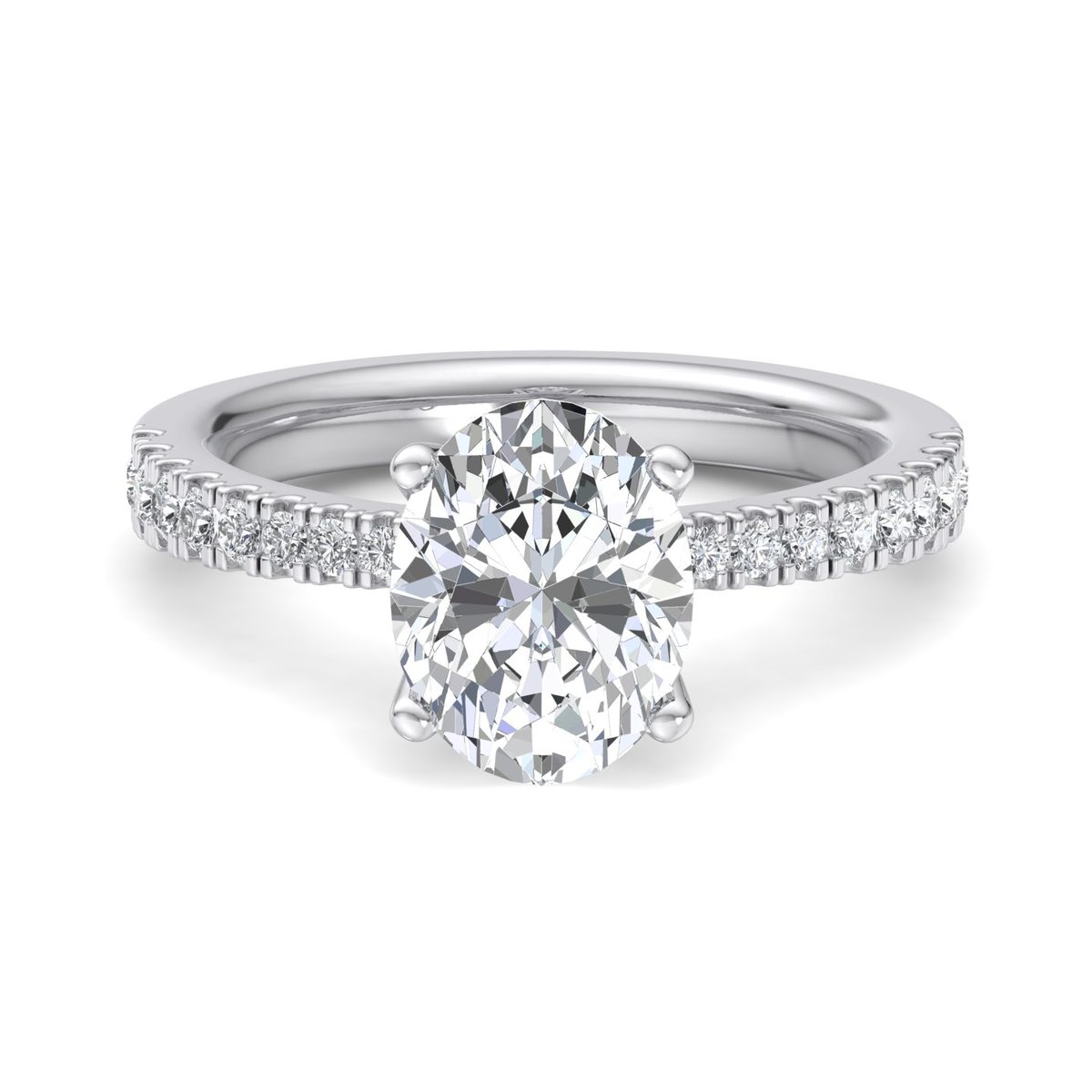 Dellaris Pinched Pave Engagement Ring in white gold with an oval center stone, top view
