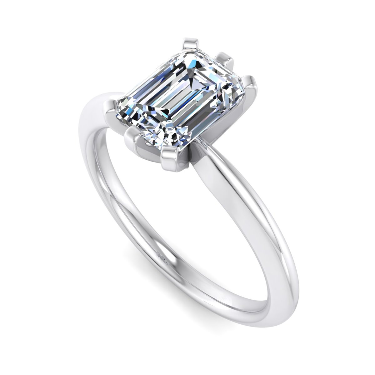 Zalvere Sculpted 6-Prong Solitaire Engagement Ring in white gold with an emerald center stone, 3D view