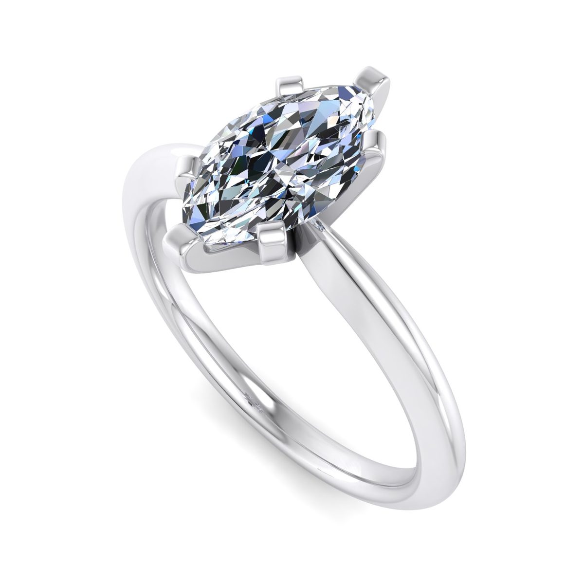 Zalvere Sculpted 6-Prong Solitaire Engagement Ring in white gold with a marquise center stone, 3D view