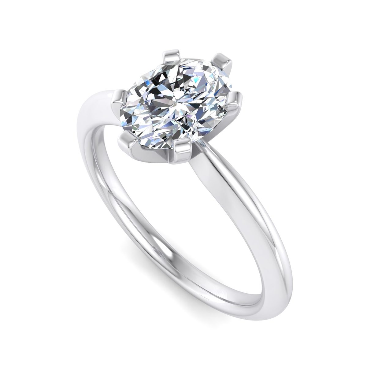 Zalvere Sculpted 6-Prong Solitaire Engagement Ring in white gold with an oval center stone, 3D view