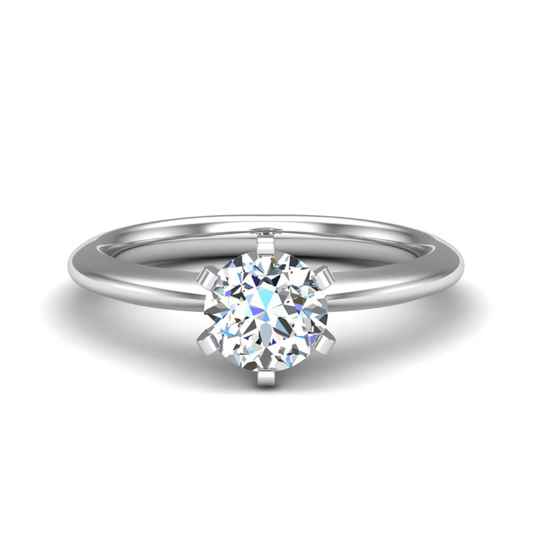 Zalvere Sculpted 6-Prong Solitaire Engagement Ring in white gold with a round center stone, top view