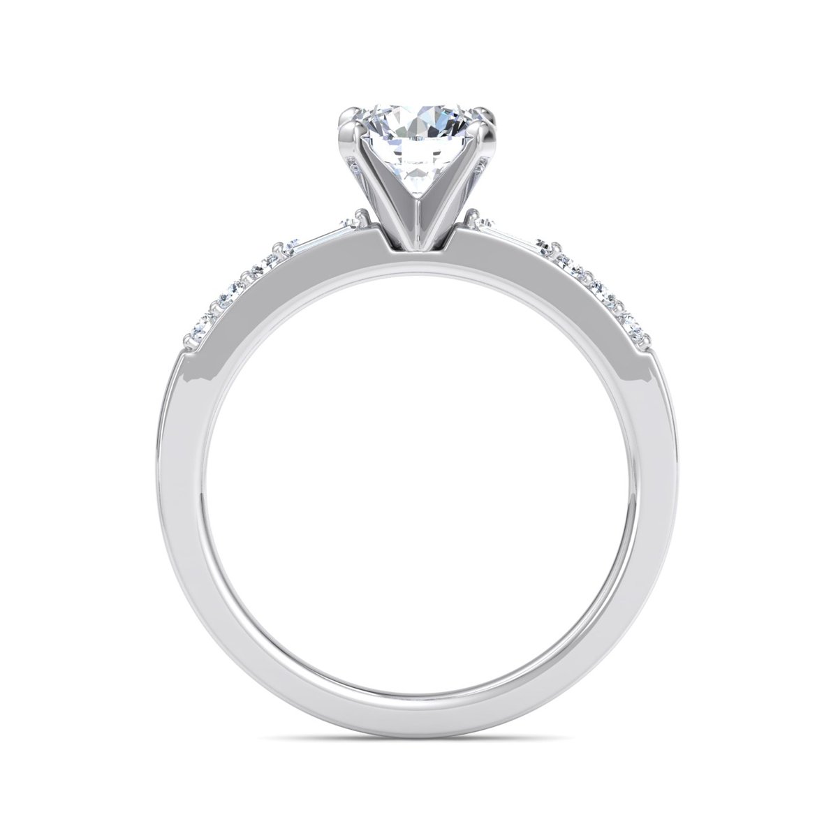 Vessolo Side Stone Engagement Ring in white gold with a round center stone, front view