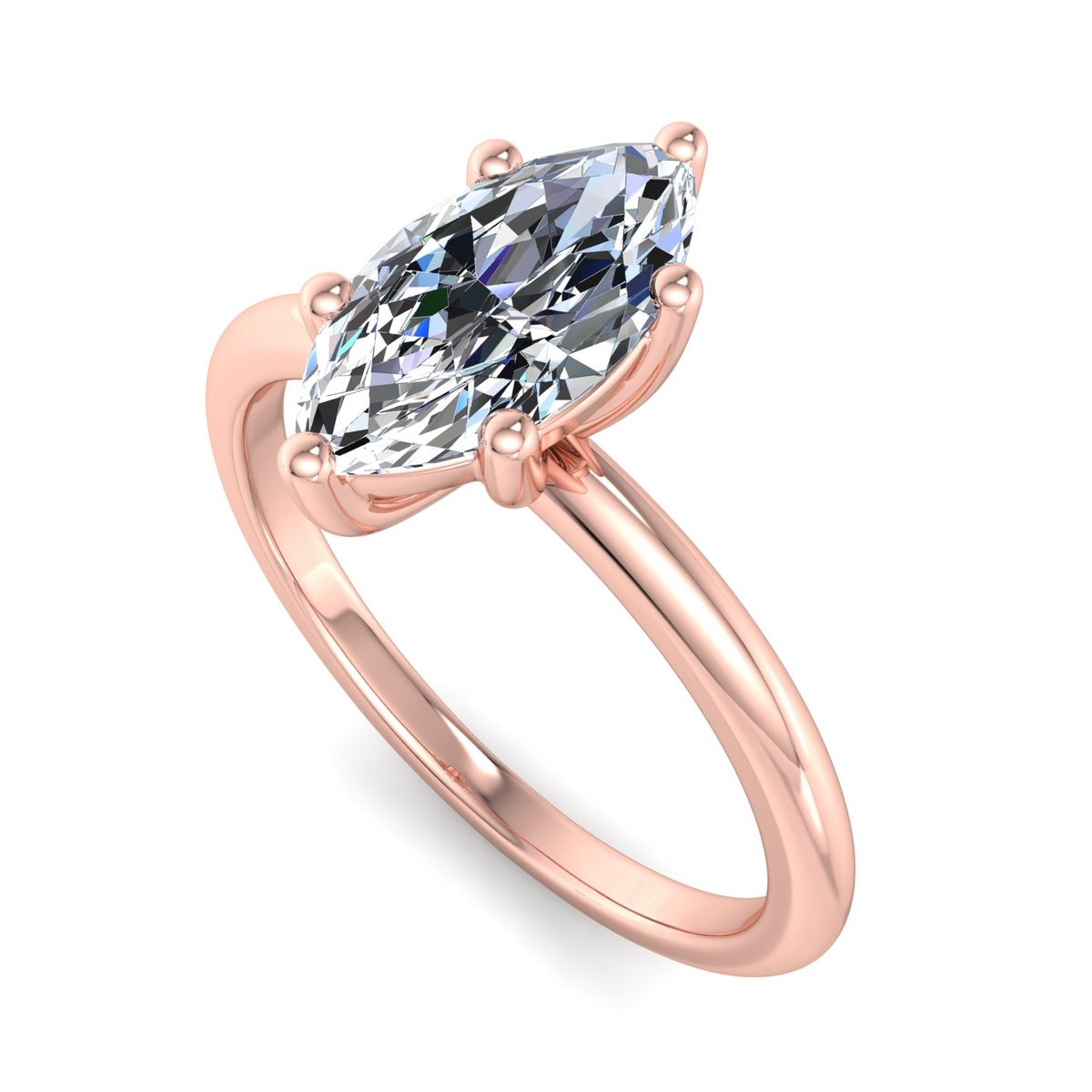 Lumarre Solitaire Engagement Ring in rose gold with a marquise center stone, 3D view