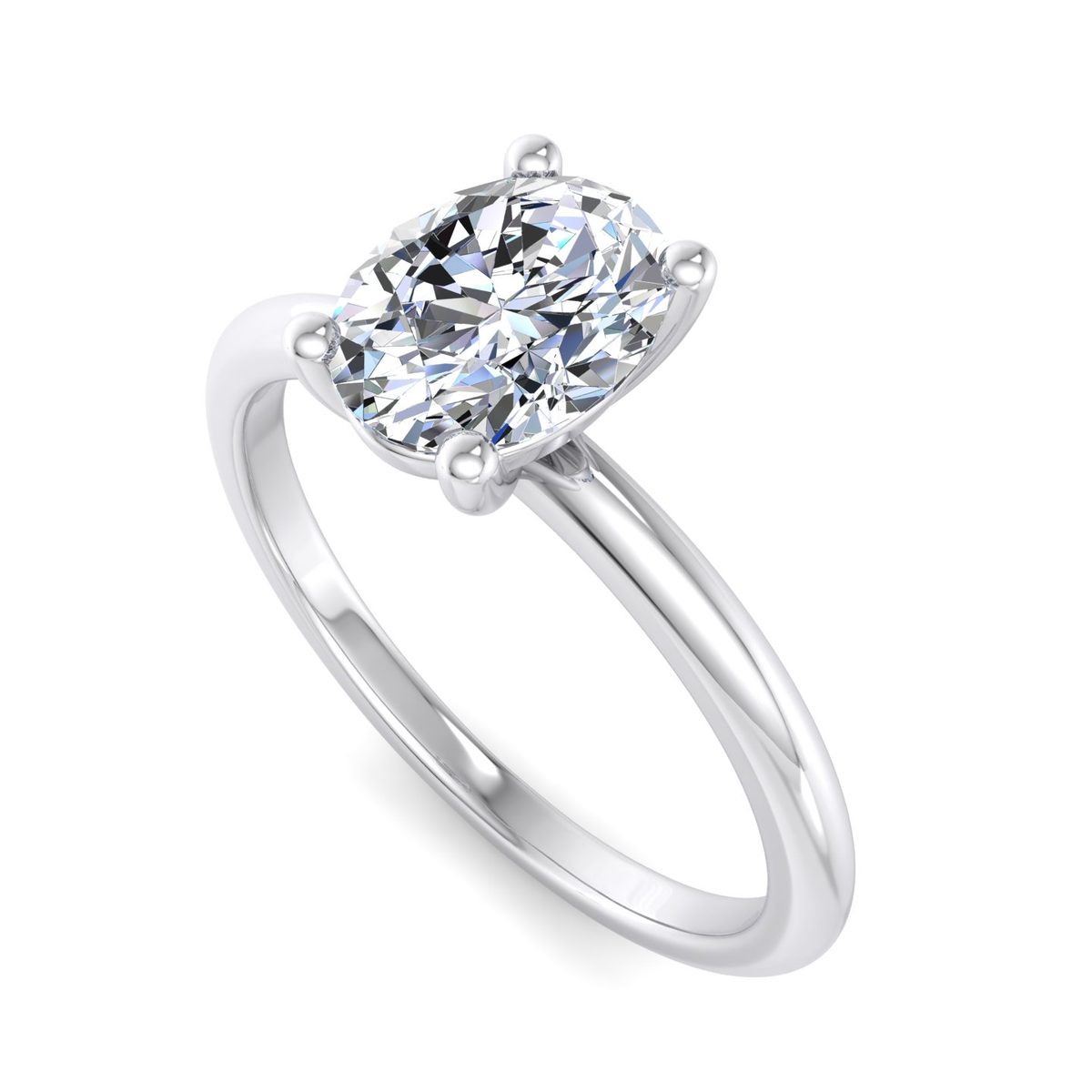 Lumarre Solitaire Engagement Ring in white gold with an oval center stone, 3D view