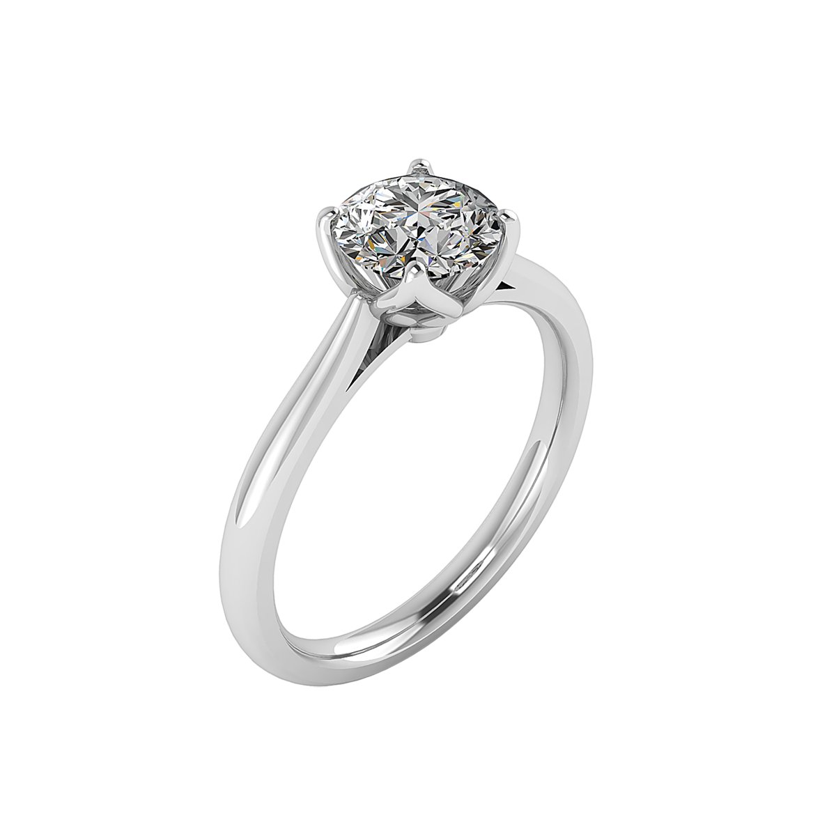 Vandelle Solitaire Engagement Ring in white gold with a round center stone, 3D view