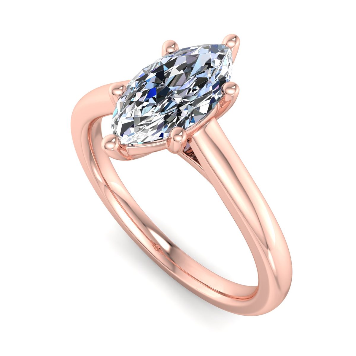 Fenrael Solitaire Engagement Ring in rose gold with a marquise center stone, 3D view