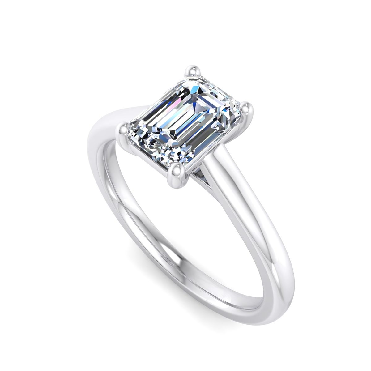 Fenrael Solitaire Engagement Ring in white gold with an emerald center stone, 3D view