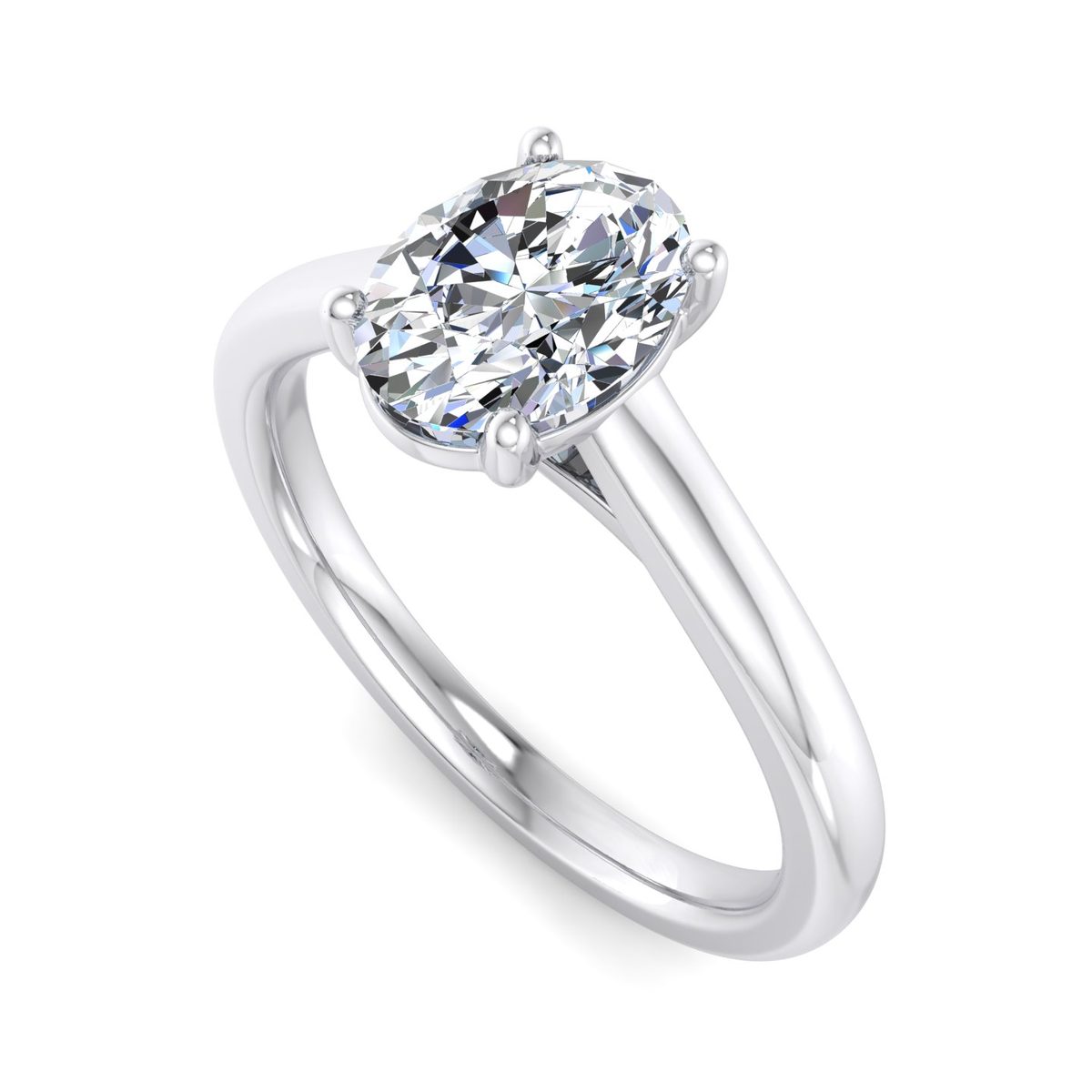 Fenrael Solitaire Engagement Ring in white gold with an oval center stone, 3D view