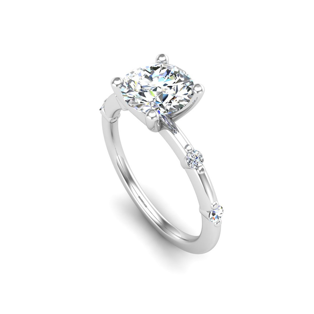 Quillara Solitaire Engagement Ring in white gold with a round center stone, 3D view