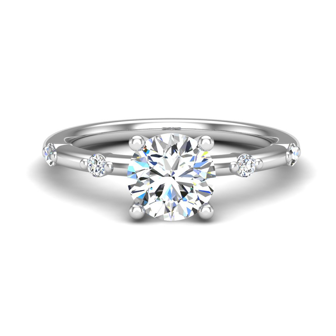 Quillara Solitaire Engagement Ring in white gold with a round center stone, top view