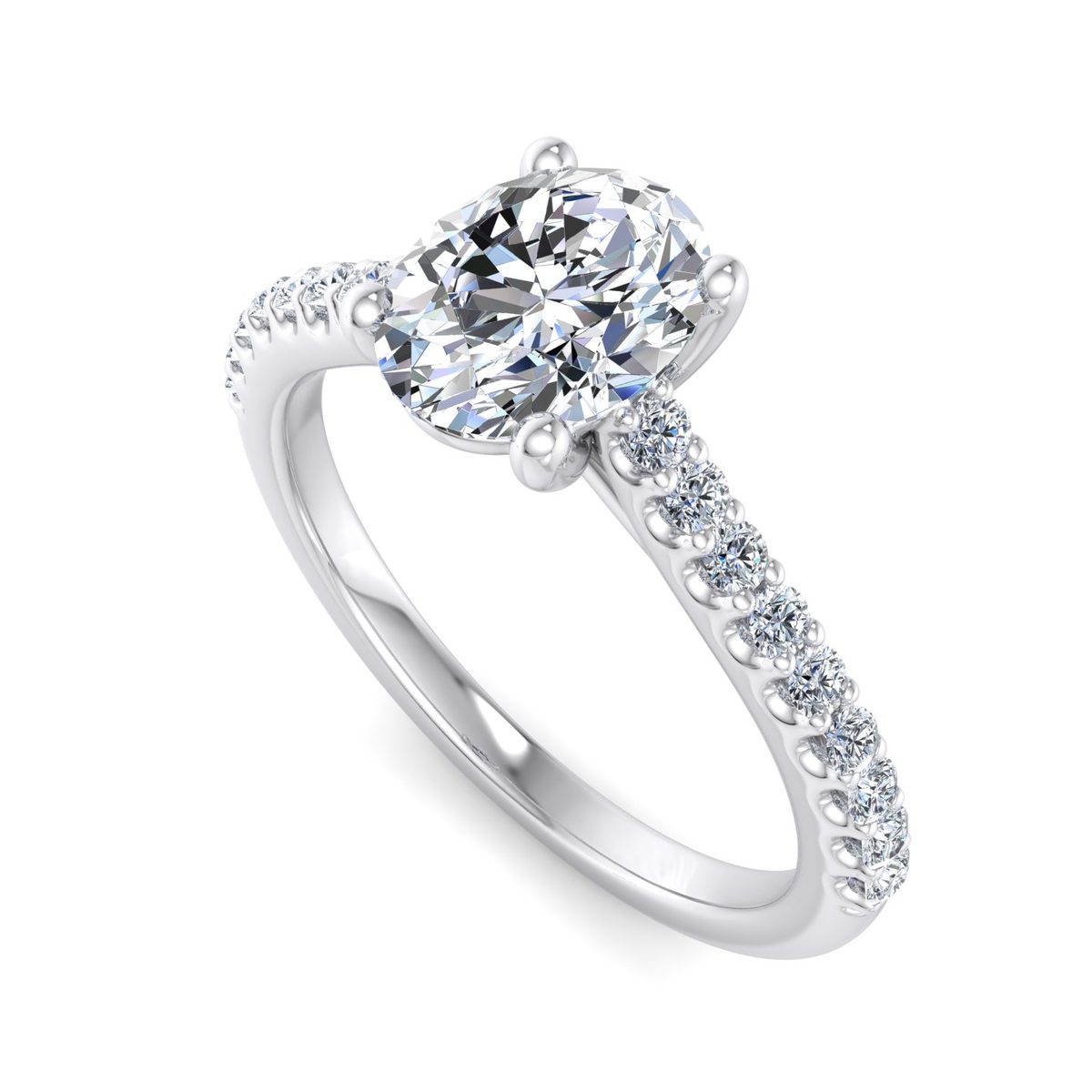 Thalric Pave Solitaire Engagement Ring in white gold with an oval center stone, 3D view
