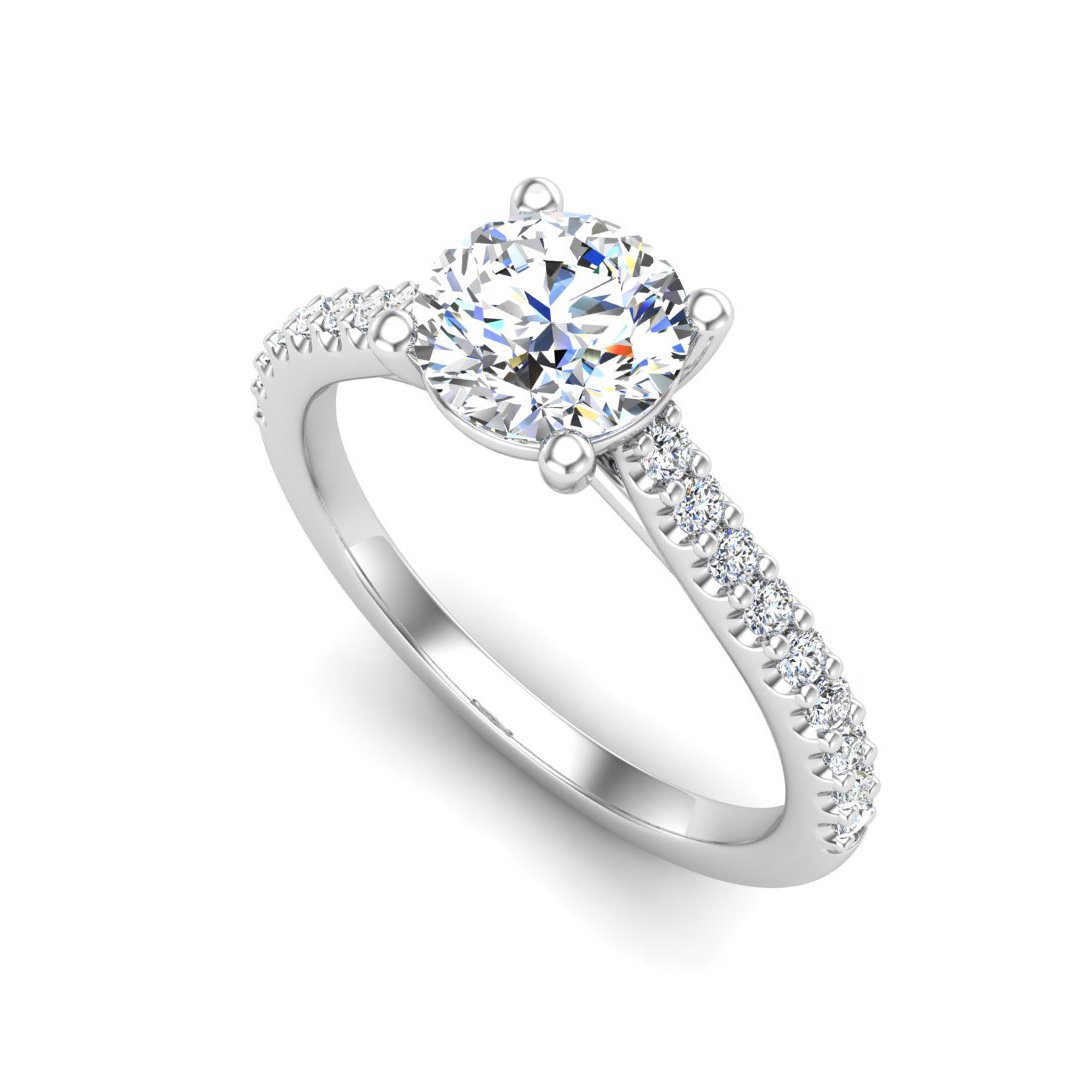Thalric Pave Solitaire Engagement Ring in white gold with a round center stone, 3D view