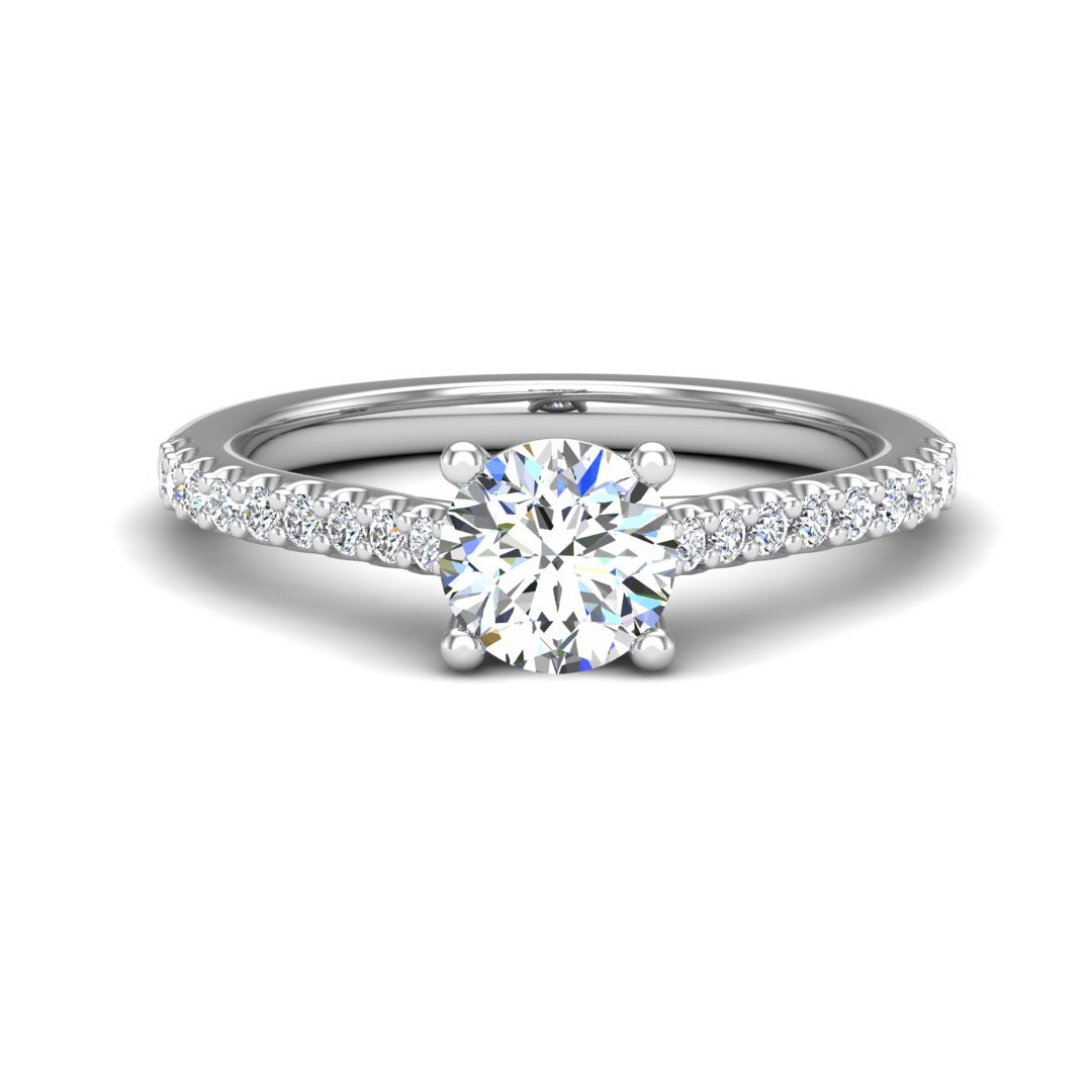 Thalric Pave Solitaire Engagement Ring in white gold with a round center stone, top view