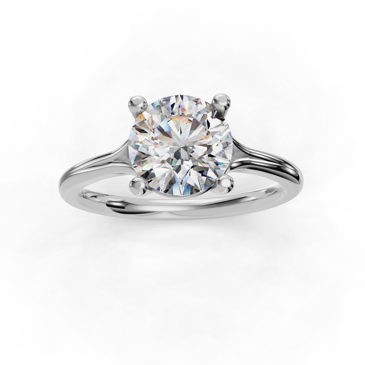 Xerine Split Shank Engagement Ring in white gold with a round center stone, top view