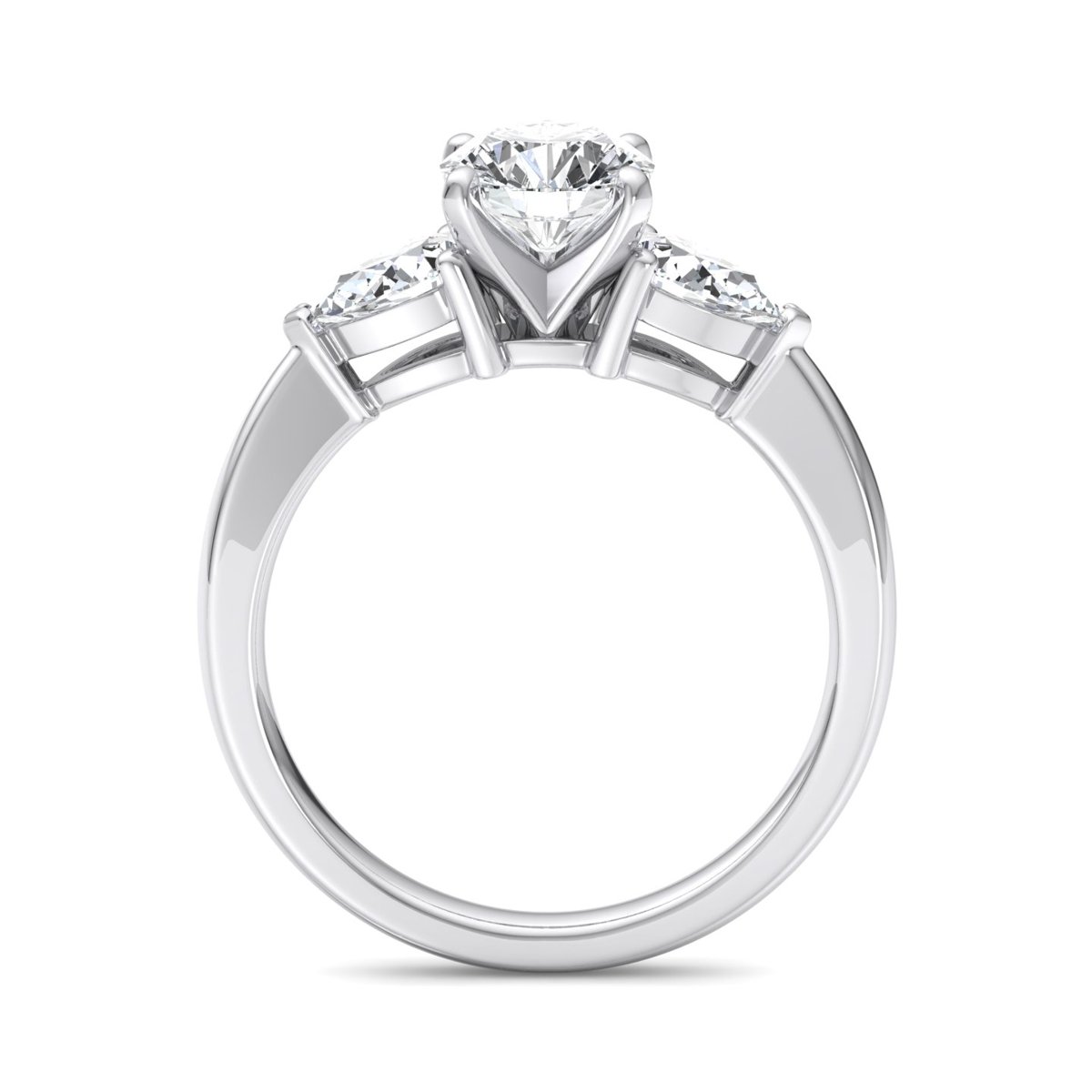 Wrenlow Three-Stone Engagement Ring in white gold with a round center stone, front view