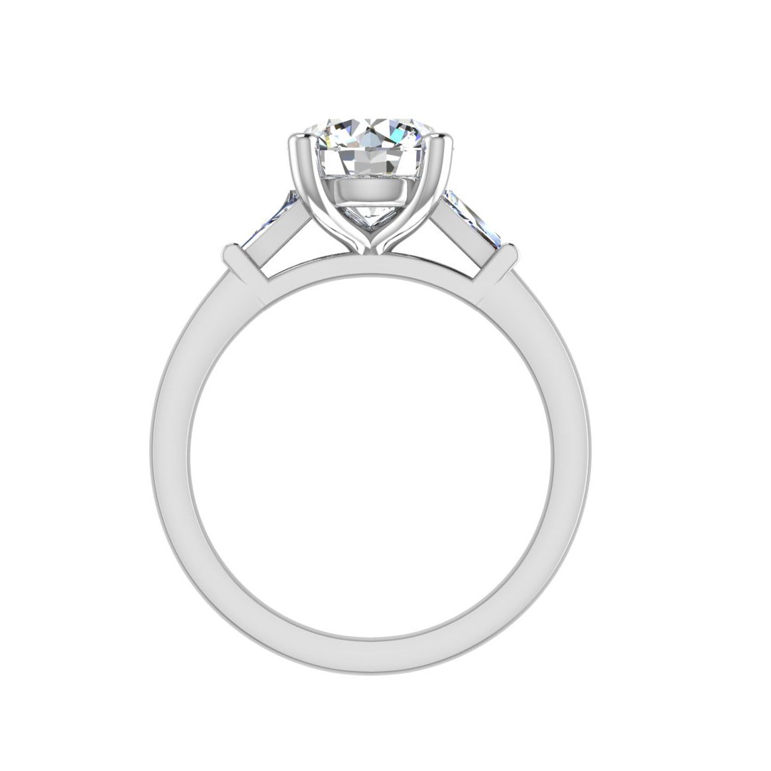 Joravel Three-Stone Engagement Ring in white gold with a round center stone, front view