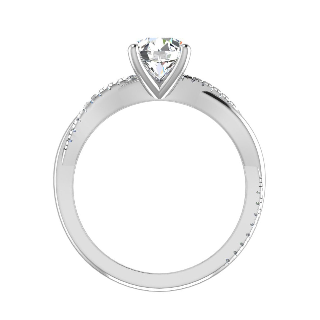 Eskarra Twisted Pave Engagement Ring in white gold with a round center stone, front view