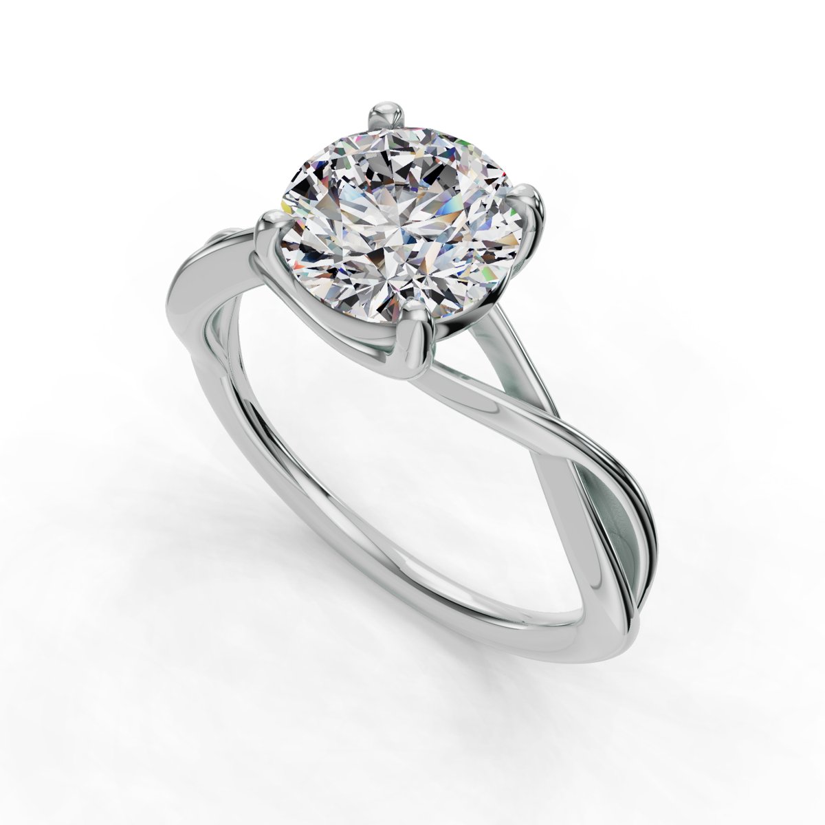 Rosalke Twisted Solitaire Engagement Ring in white gold with a round center stone, 3D view