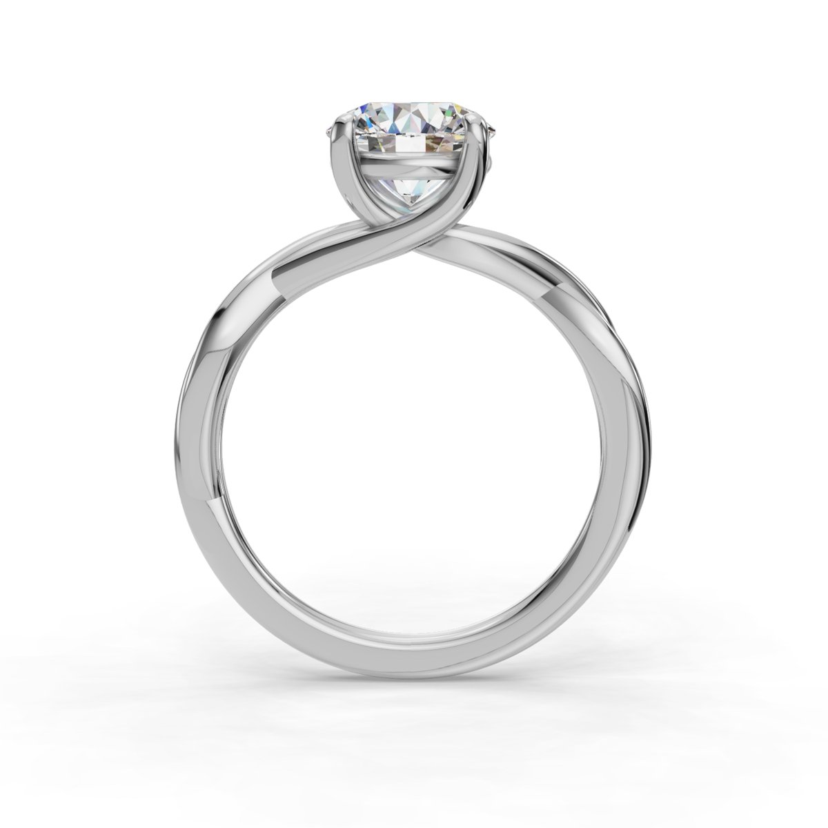Rosalke Twisted Solitaire Engagement Ring in white gold with a round center stone, front view