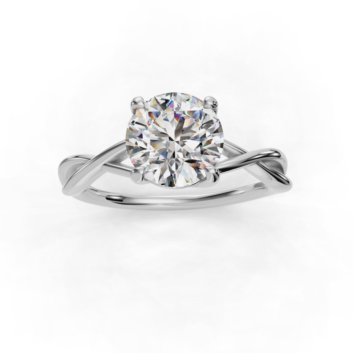Rosalke Twisted Solitaire Engagement Ring in white gold with a round center stone, top view